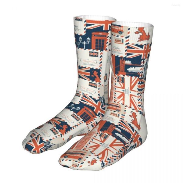 Chaussettes pour hommes Hommes Sport Style rétro Royaume-Uni et Londres Symboles britanniques Coton Dessin animé Femmes Chaussette