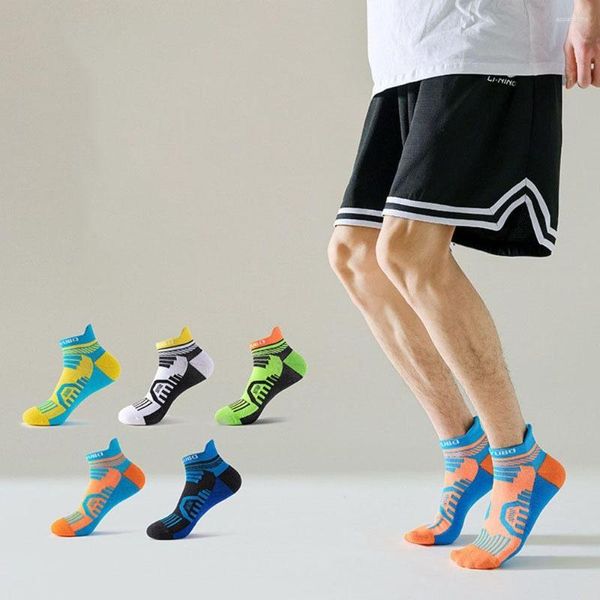 Calcetines para hombre, deportes profesionales, algodón, Color brillante, transpirable, desodorante, toalla, parte inferior del tobillo, baloncesto al aire libre, ciclismo