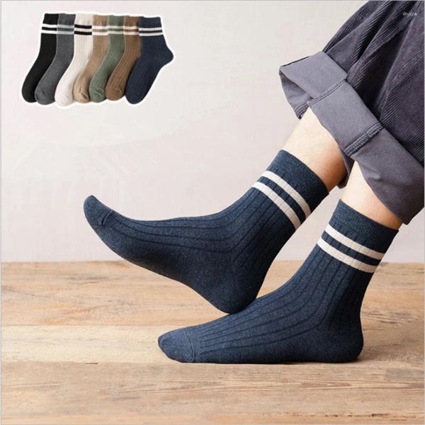 Chaussettes pour hommes hommes printemps été Style coréen rayé respirant bandes verticales coton Calcetines Hombre Meias Homem