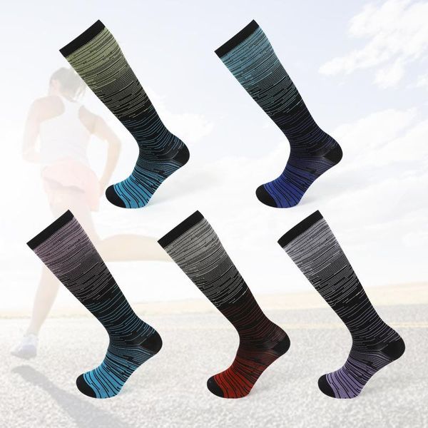 Chaussettes pour hommes hommes bas dégradé rampe décontracté sport haute Compression bas football course mâle mi-mollet bande homme longue chaussette