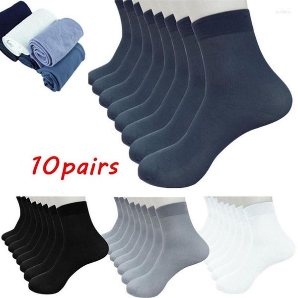 Calcetines para hombres Hombres Verano Fibra de bambú Raya delgada Transpirable Tubo largo Calcetín Negocios Seda Deportes Zapatos de cuero