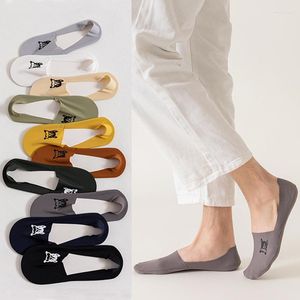 Herensokken Heren Zomer Ijs Zijde Mannelijk Casual Solid Invisible No Show Cotton Bottom Silicone Anti-slip Low Cut Ankle Boat