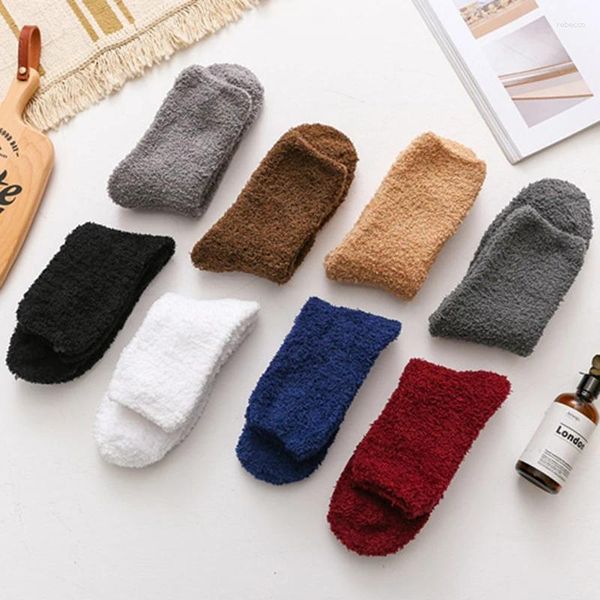 Calcetines para hombres Hombres Espesar Moda Invierno Cálido Coral Fleece Fluffy Color Sólido Dormir Cama Masculina Calcetines Venta