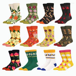 Calcetines para hombre, tendencia de invierno, diseño de moda, algodón, Unisex, flores de animales, equipo de negocios, feliz boda, mujeres, regalos de navidad