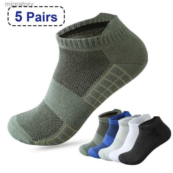 Chaussettes masculines pour hommes en coton respirant chaussettes de sport de haute qualité tricot tricot sportif slim slim ajustement tailles 38-45 5 paires yq240423