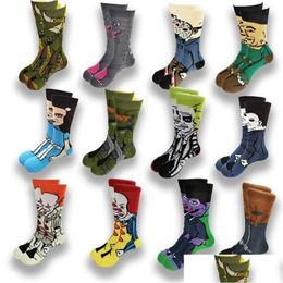 Chaussettes pour hommes Personnage de film d'horreur pour hommes Imprimer Crzay Funny Cartoon Nouveauté Coton Street Style Mince Robe d'été Novetly Drop Deliver Dhk2C