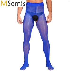 Chaussettes pour hommes Lingerie pour hommes Collants porno Bas Voir à travers des collants sexy sans entrejambe Brillant Lisse Taille moyenne Leggings extensibles légers