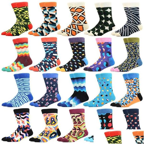 Hommes Chaussettes Hommes Hommes Casual Personnalité Conception Drôle Diamant Motif Argyle Trois Nsional Géométrique Femme Heureuse Grande Taille Drop Delive Dhotv