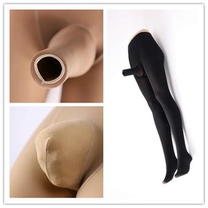 Chaussettes pour hommes collants pour hommes avec gaine sous-vêtements noirs ouvert Sissy épais chaud moulante bas serré solide Gay Sexy caleçons pour hommes