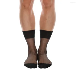 Heren sokken heren sexy holle dunne gaas pure zijden avond zie door middellange jurk business ademende eenvoudige kousen