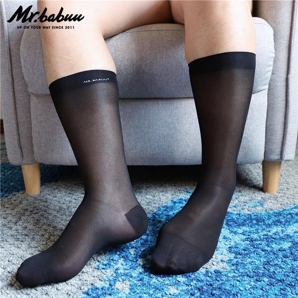 Chaussettes pour hommes Mi-tube Lumineux, Lisses Et Durables TNT Japonais Plat Long Couleur Unie Costumes D'affaires Véritable Talon Bas Haut De Gamme