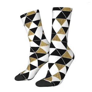 Chaussettes pour hommes modernes, noir, blanc et faux triangles dorés, motifs géométriques, motif de dessin animé de sport Kawaii