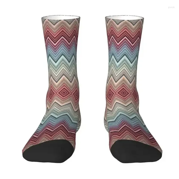 Calcetines para hombres Multicolor Chic Zigzag Vestido Hombres Mujeres Moda cálida Boho Crew