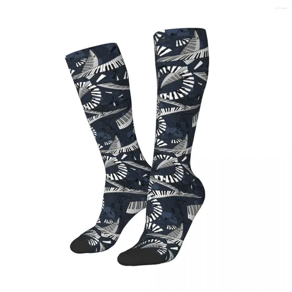 Chaussettes pour hommes notes de musique de piano volant des accessoires de mollet de compression mince compression Sport haut sous le genou pour l'idée de cadeaux d'anniversaire