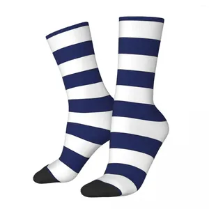 Calcetines para hombre Rayas azul marino y blanco Gloden Geométrico Unisex Invierno Ciclismo Happy Street Style Crazy Sock