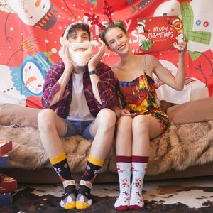 Chaussettes pour hommes Nouveau 2021 chaussettes de noël femmes PEONFLY drôle père noël arbre de noël neige élan coton chaussettes heureuses hommes Harajuku nouvel an Sokken T221011