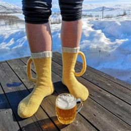 Herensokken Nieuwe 3D -bier Moksokken Nieuwheid Gebreide Lange Tube Sokken Grappige Unisex Winter Warm Beer Sokken Mannen en vrouwen Floor Socks Christmas Gift Z0227