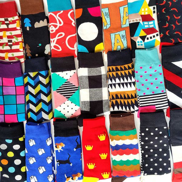 Chaussettes pour hommes New Happy Funny Cotton Fashion Lattice stripe dot Flamingo fruit Hip Hop Harajuku Sokken T221011