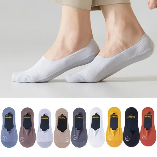 Chaussettes masculines non glisser la soie de coton doux semelle à basse coupe basse invisible bateau maille absorbant l'été court