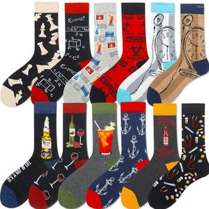 Chaussettes pour hommes Nouveauté Pilules créatives Échecs Biohazard Vin rouge Montre de poche Timbres de bière Boissons Ancre Coton Heureux Drôle Pour Hommes Femmes