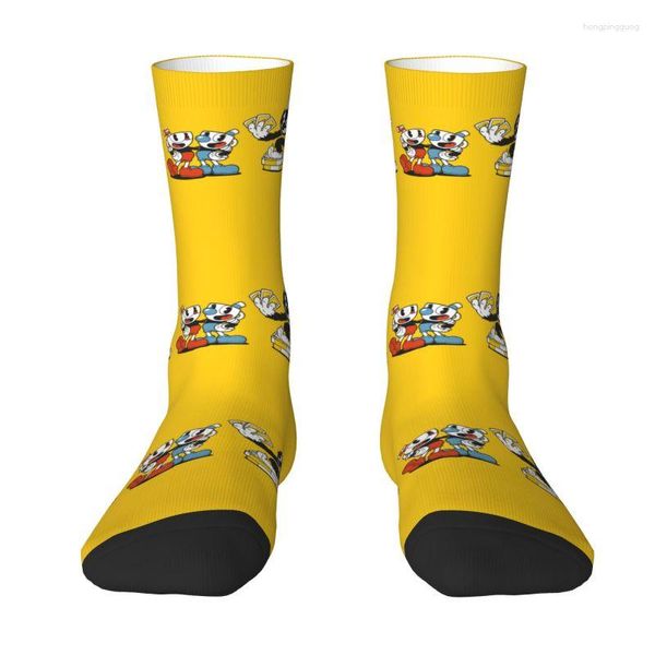 Chaussettes pour hommes nouveauté jeu dessin animé Cuphead Mugman robe unisexe Breathbale chaud impression 3D Crew