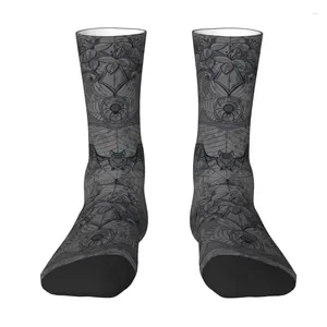 Chaussettes pour hommes Nouveauté Imprimer Halloween Chauves-souris sorcières pour femmes Hommes Stretch Été Automne Hiver Gothique Dentelle Crew