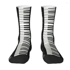 Calcetines para hombres Novedad Impresión Notas musicales con piano para hombres Mujeres Estiramiento Verano Otoño Invierno Músico Amante musical Equipo