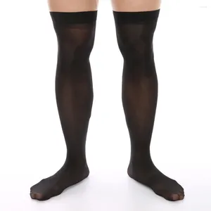 Chaussettes masculines huile brillante glace mince stocks d'été respirant stretchy genou high long hoisery transport collants collants confortables