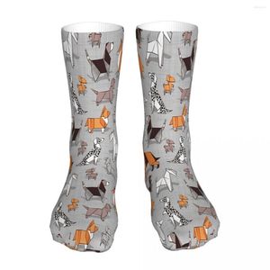 Chaussettes pour hommes Origami Friends gris lin Texture fond chaussette hommes femmes bas en Polyester Design personnalisable