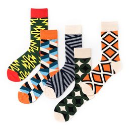 Heren sokken origineel ontwerp lente katoen vrouw man streep geometrische figuur voortreffelijke kleurrijke straatmode unieke sport crew socksmen's