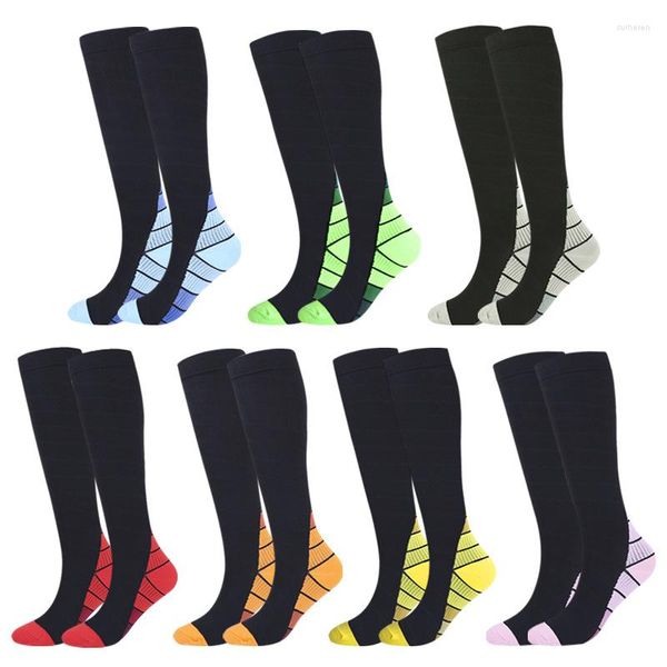 Calcetines para hombre Montar al aire libre Correr Unisex Raya Compresión Color a juego Deportes Venas varicosas Hombres Medias hasta el muslo