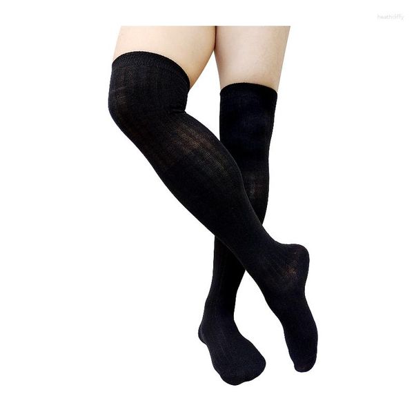 Calcetines para hombres sobre la rodilla para hombre a rayas tubo largo alto algodón elástico vestido formal traje masculino media lencería sexy caballeros