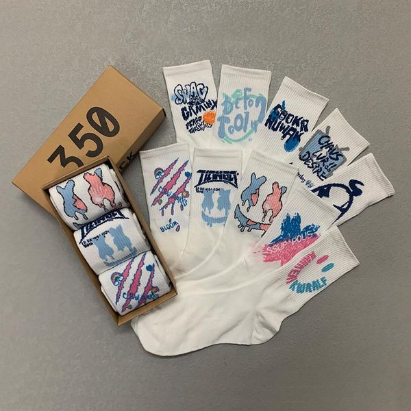 Chaussettes pour hommes paires/boîte Hip Hop diable lettre X bas coton Harajuku blanc Graffiti Streetwear drôle été mince cadeaux hommes femmes chaussettes hommes '