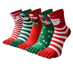 Paires de chaussettes pour hommes Noël avec orteils Rouge Vert Père Noël Automne Hiver Toe Pour Hommes Femmes Enfants Five Fingers Cartoon SockMen's
