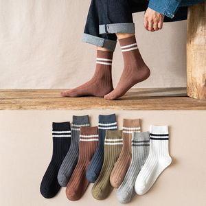 Hommes Chaussettes Paires Loisirs Affaires Lâche Hommes Solide Couleurs Aiguilles À Tricoter Rayé Coton En GrosHommes