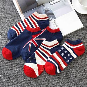 Herensokken combineren heren mode Britain vlag katoen slippers ademende mannelijke niet-slip onzichtbare boot gestreepte enkel sox meiasmen's men'sm