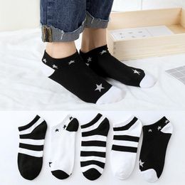 Calcetines para hombres Pares Verano Mujeres Moda Corta Transpirable Casual Invisible Barco Preppy Estilo Raya Bajo Tobillo SetMen's