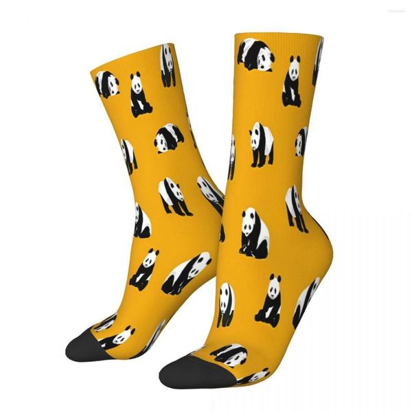 Chaussettes pour hommes Panda pose sur moutarde jaune Animal mâle hommes femmes automne bas Polyester