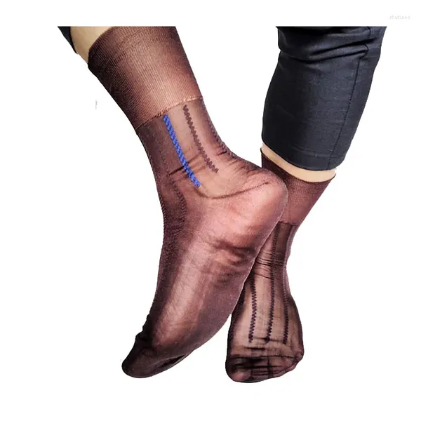 Calcetines para hombres PEAJOA Marca para hombre con rayas Jacquard Línea Nylon Seda Sexy Gay Masculino Transparente Alta Calidad Softy Sheer