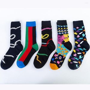 Chaussettes pour hommes PEONFLY 5 paires/lot drôle coton peigné hommes heureux coloré Multi corde chapeau motif Long Tube Skateboard décontracté