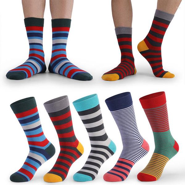 Calcetines de hombre PEONFLY Hombres Divertido Feliz Párrafo fino Patrón Argyle Color StripeTube Geométrico Algodón peinado