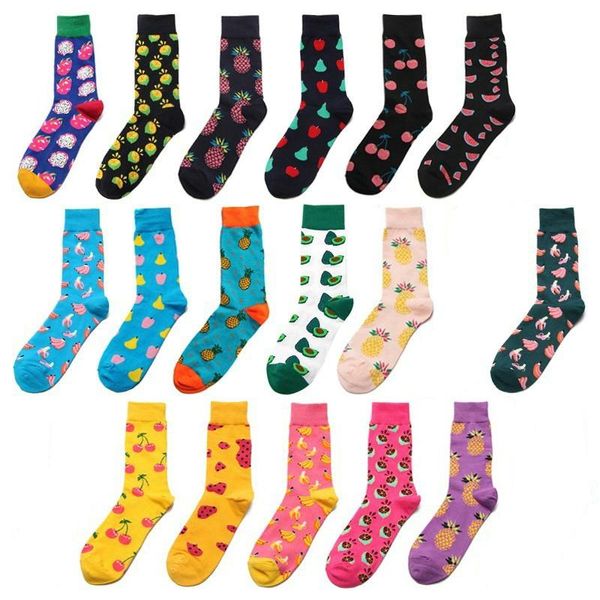 Chaussettes pour hommes Peonfly Hommes Dessin Animé Banane Citron Cerise Ananas Avocat Fruits Drôle Coloré Heureux Harajuku Mâle Hip Hop Coton Chaussettes Hommes