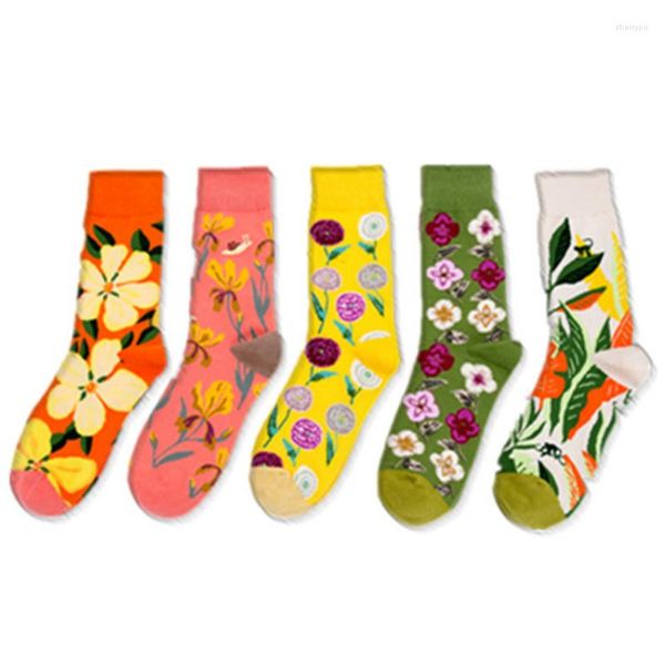 Calcetines para hombre Peonfly, producto de otoño e invierno, serie de colores de flores grandes, lencería divertida de algodón con personalidad Harajuku Kawaii