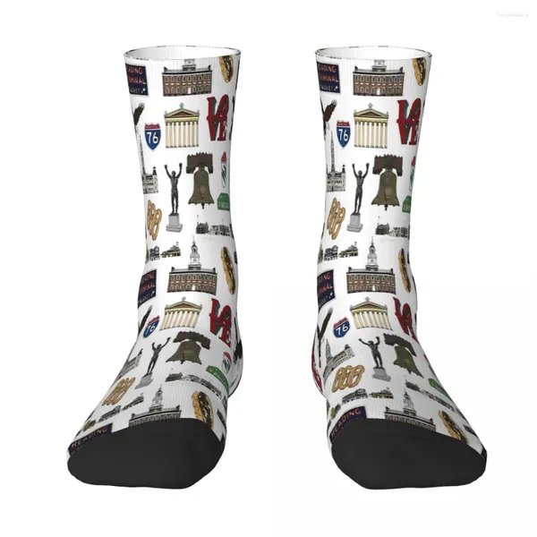 Calcetines de hombre Philly Pattern White Sock Hombres Mujeres Medias de poliéster Diseño personalizable