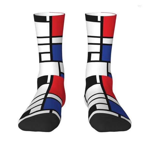 Chaussettes pour hommes Piet Mondrian De Stijl Dress Hommes Femmes Warm Fashion Nouveauté Art abstrait Col rond coloré