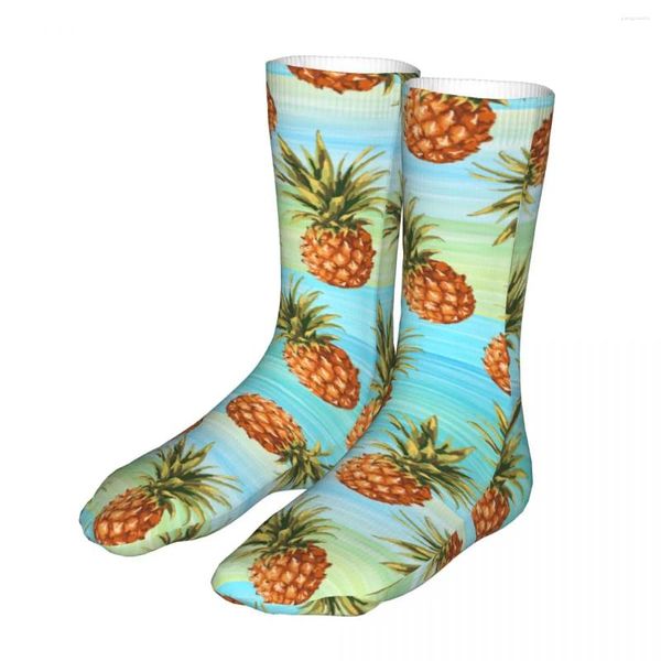 Calcetines para hombres Piña Fruta Azul Rayas Verdes Hombres Mujeres Moda Alta Calidad Primavera Verano Otoño Invierno Regalo