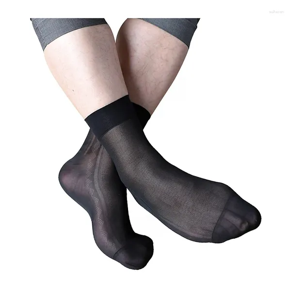 Chaussettes fines à carreaux pour hommes, en soie pure et douce, marque de qualité supérieure, Collection fétichiste Gay, costumes transparents pour hommes