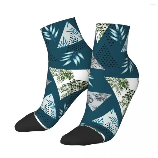 Chaussettes pour hommes Polyester Tube bas feuilles de palmier tropicales avec Triangle géométrique dans l'art des années 80 90 chaussette courte respirante décontractée