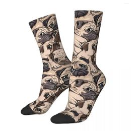 Chaussettes masculines portrait des carlins hommes femmes polyester drôle happy harajuku printemps d'été