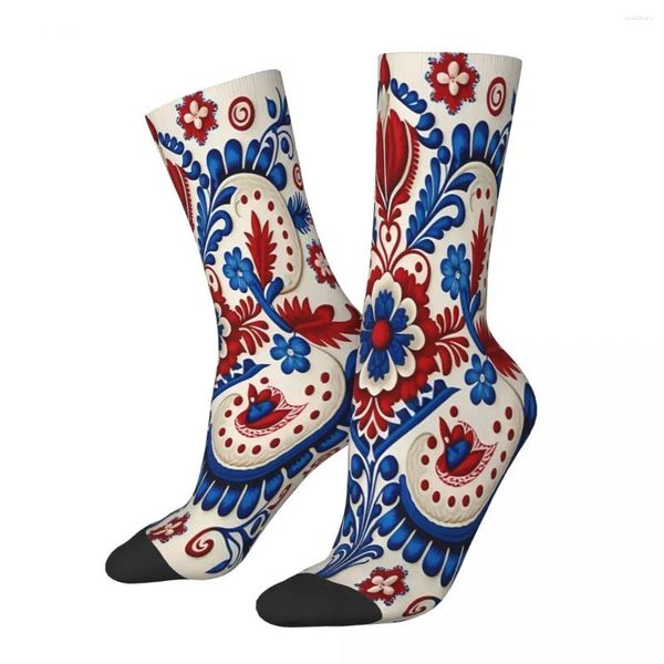Calcetines para hombre, bordado folclórico portugués, patrón tradicional, 4 flores bordadas mexicanas, medias de verano para hombre y mujer